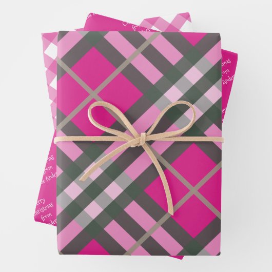 Pink Tartan Kariert Gingham Personalisierte Weihna Geschenkpapier Set (Beispiel)