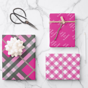 Pink Tartan Kariert Gingham Personalisierte Weihna Geschenkpapier Set