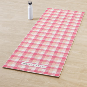 Pink Tartan Kariertes Muster Personalisierter Name Yogamatte
