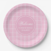 Pink Tartan Paper Plates Modern Monogram Wedding Pappteller (Vorderseite)