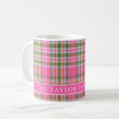 Pink Tartan Plaid Family Name Kaffeetasse (Vorderseite Links)