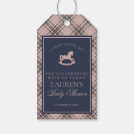 Pink Tartan Plaid Rocking Horse Baby Shower Favors Geschenkanhänger