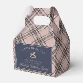 Pink Tartan Plaid Rocking Horse Birthday Favor Box Geschenkschachtel