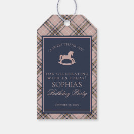 Pink Tartan Plaid Rocking Horse Birthday Favors Geschenkanhänger