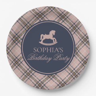 Pink Tartan Plaid Rocking Horse Birthday Party Pappteller
