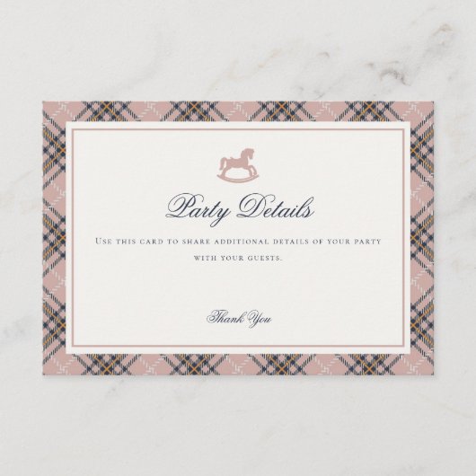 Pink Tartan Plaid Rocking Horse Detail Insert Card (Vorderseite)