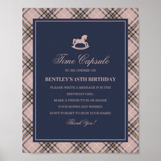 Pink Tartan Plaid Rocking Horse Time Capsule Poster (Vorne)
