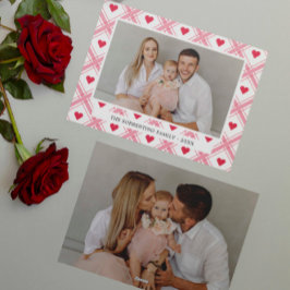 Pink Tartan Red Heart 2 photo family valentine  Feiertagskarte