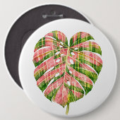 Pink Tartan Scottish Monstera Watercolour Botanic Button (Vorne & Hinten)