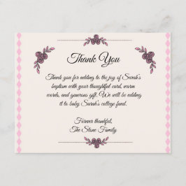 Pink Taufe für Baby Girl Danke Karte