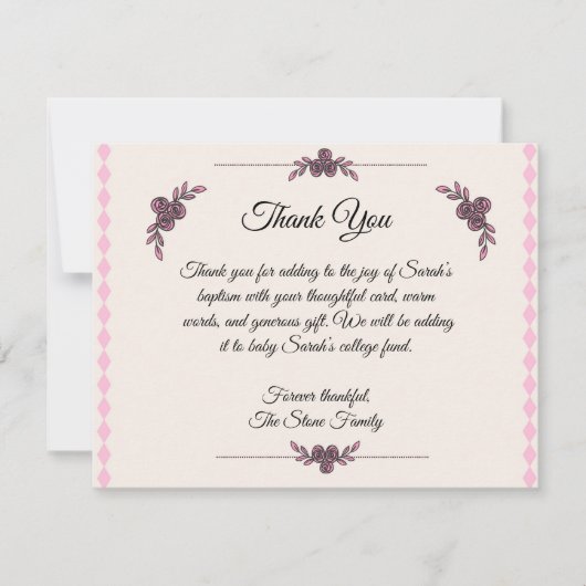 Pink Taufe für Baby Girl Danke Karte (Vorderseite)