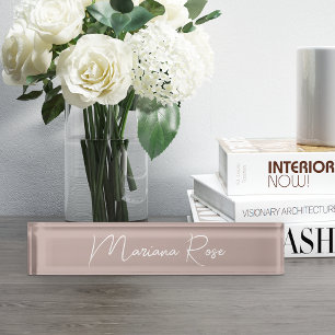 Pink Taupe Elegantes handgeschriebenes Skript Namensplakette