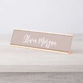 Pink Taupe Sketched Curry Script Schreibtischnamensplakette (Vorderseite )