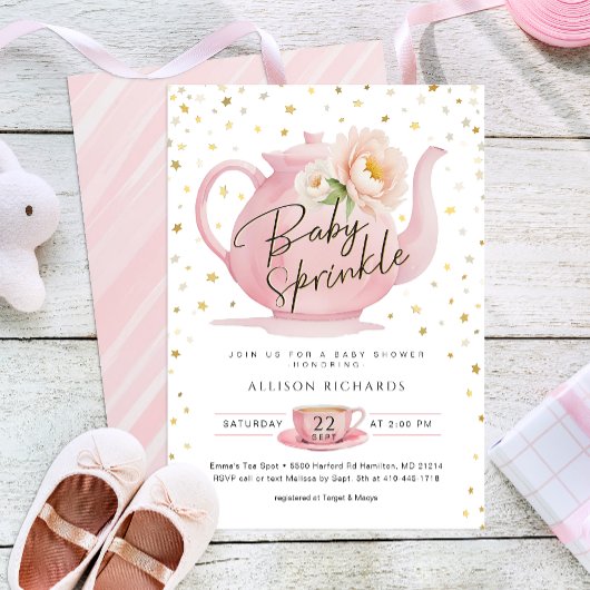 Pink Tea Party Baby Sprinkle Einladung