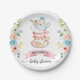 Pink Tea Party Babydusche Papierplatte Pappteller