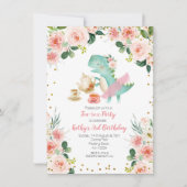 Pink Tea Party Dinosaurier 3. Geburtstag Einladung (Vorderseite)