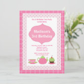 Pink Tea Party Foto Geburtstagsparty Einladung (Stehend Vorderseite)