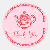 Pink Tea Party Tea Pot Doodle Vielen Dank Runder Aufkleber (Vorderseite)