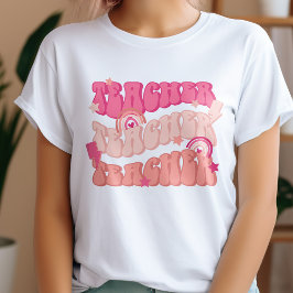 Pink Teacher Lehrer Retro T - Shirt