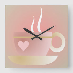 Pink Teacup and Heart Wall Clock Quadratische Wanduhr