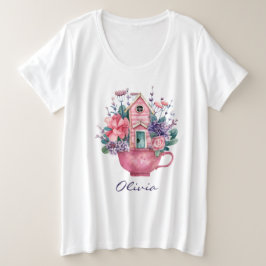 Pink Teacup Fairytale House Womens White Große Größe T-Shirt