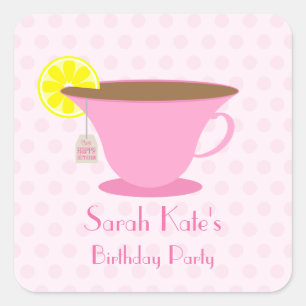 Pink Teacup Geburtstagsparty Stickers