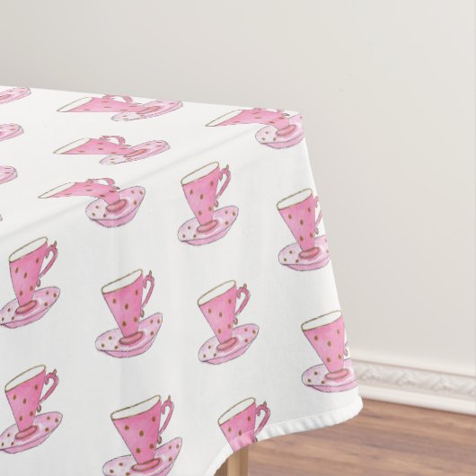 Pink Teacup Handgemalt Wasserfarbe Girly Pattern Tischdecke (Beispiel)