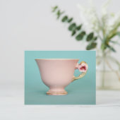 Pink Teacup Postkarte (Stehend Vorderseite)