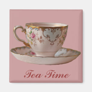 Pink Teacup und Saucer mit Rose Magnet