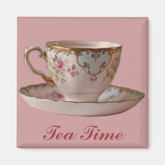 Pink Teacup und Saucer mit Rose Magnet (Vorne)