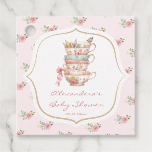 Pink Teacups Tee Party Babydusche Geschenkanhänger
