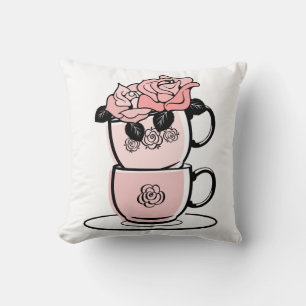 Pink Teacups und Blume Kissen