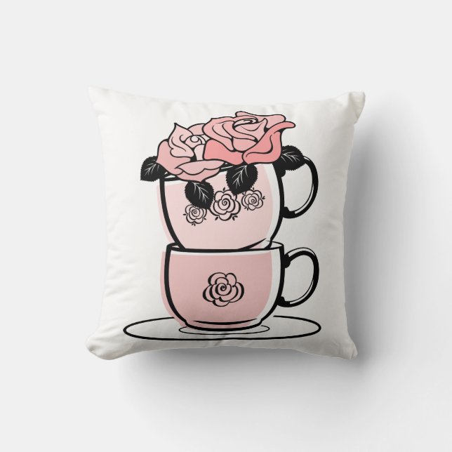 Pink Teacups und Blume Kissen (Vorderseite)