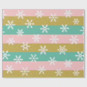 Pink Teal and Gold Stripes With Snowflakes Geschenkpapier (Flach)