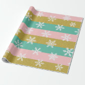 Pink Teal and Gold Stripes With Snowflakes Geschenkpapier (Ungerollt)