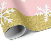 Pink Teal and Gold Stripes With Snowflakes Geschenkpapier (Rolleneckpunkt)