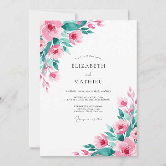 Pink Teal Atmospheric Spring Wedding Einladung (Vorderseite)
