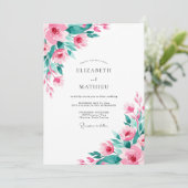 Pink Teal Atmospheric Spring Wedding Einladung (Stehend Vorderseite)