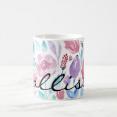 Pink Teal Blue Spring Watercolor Flowers Monogram Kaffeetasse (Mittel)
