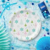 Pink Teal Green Trees Modern Christmas Pappteller (Party)