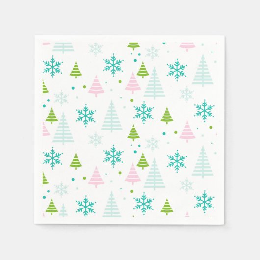 Pink Teal Green Trees Modern Christmas  Serviette (Vorderseite)