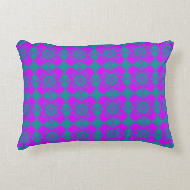Pink Teal Purple Checker Argyle Pattern Dekokissen (Vorderseite)