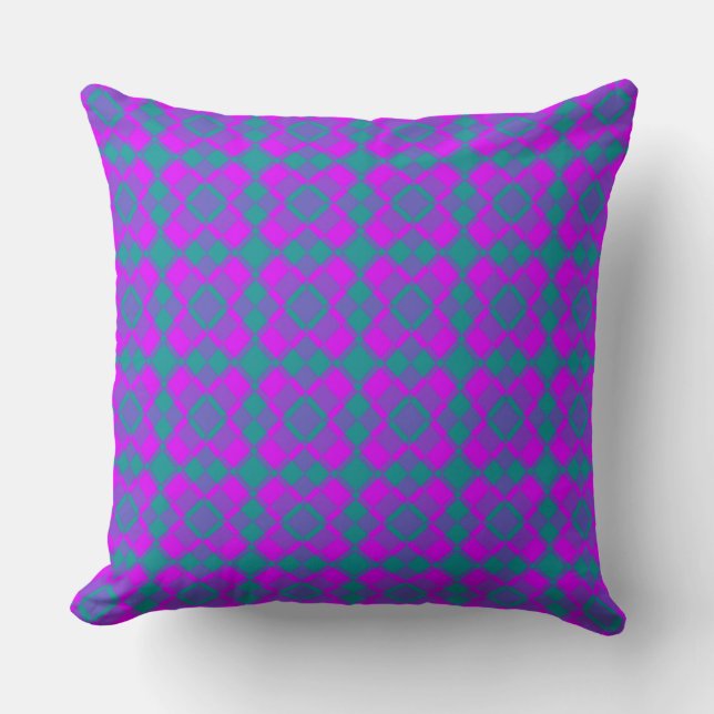 Pink Teal Purple Checker Argyle Pattern Kissen (Vorderseite)