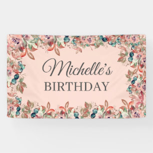 Pink Teal Wasserfarben Blumen Geburtstag Banner