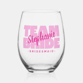 Pink Team Bride Bridesmaid Name Wedding Retro Cool Weinglas Ohne Stiel (Vorderseite)