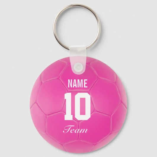 Pink Team Soccer Ball Personalisierter Name Schlüsselanhänger (Vorderseite)