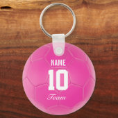 Pink Team Soccer Ball Personalisierter Name Schlüsselanhänger (Rückseite)