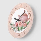 Pink Teapot Floral Große Wanduhr (Winkel)