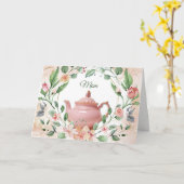 Pink Teapot Floral Wreath Mother Day Karte (Gelbe Blume)