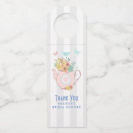 Pink Teapot mit Blume & Schmetterlingen Vielen Dan Flaschenanhänger